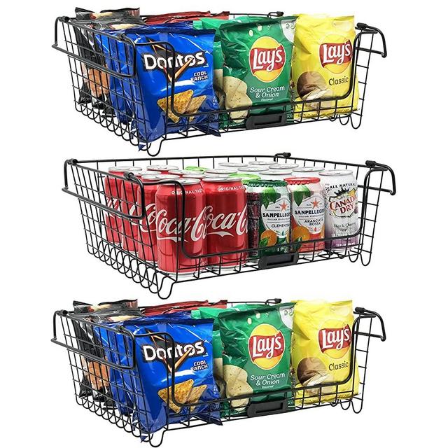 The Perfect XXL Stackable Wire Baskets, Set of 3, Pantry Organization and Storage, 16x12in Wire Basket for Pantry Storage and Organization, Pantry Baskets, Pantry Organizer, Chip Organization and Storage