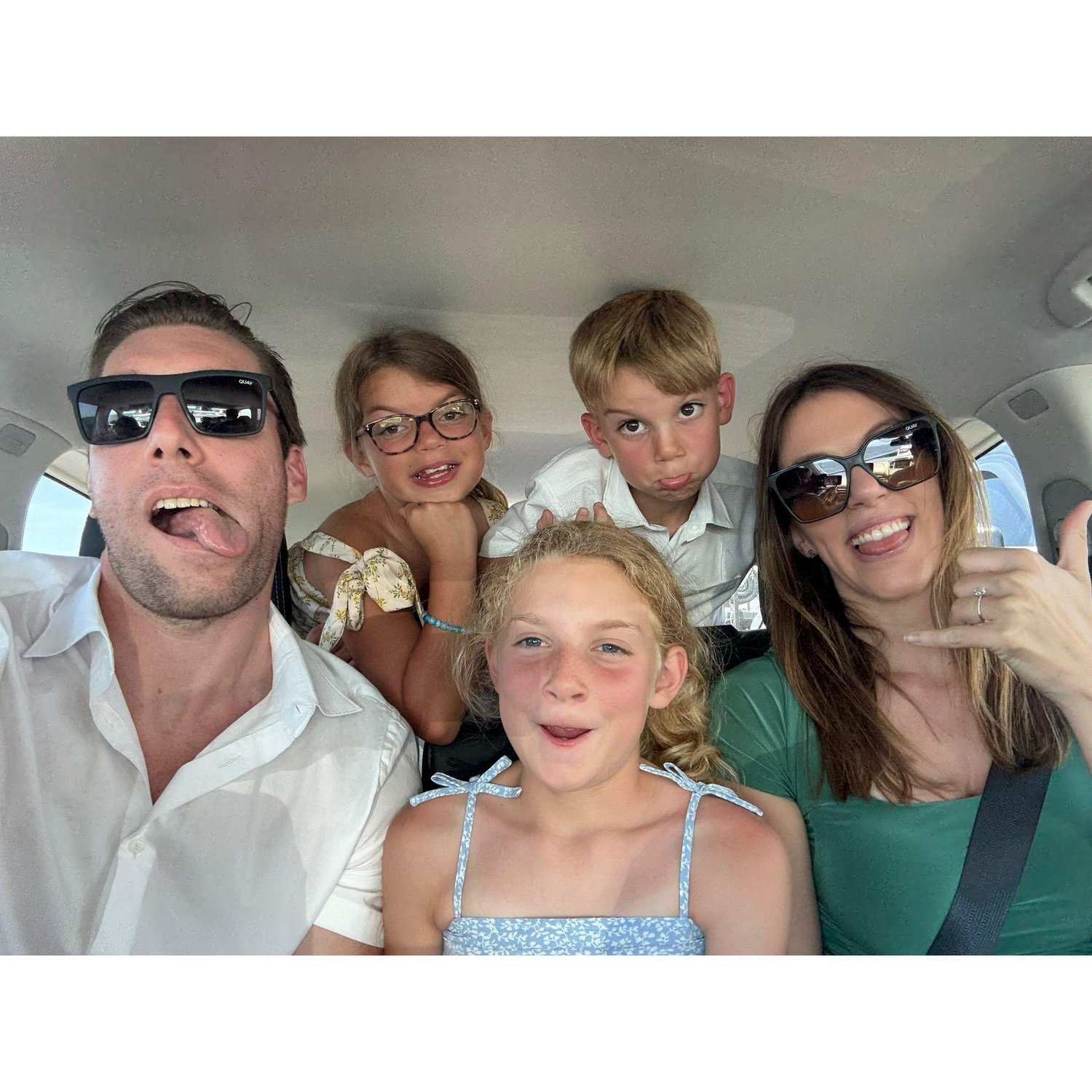Family trip to Kure Beach, North Carolina. Quality time and so many fun memories with Ricky's family. Pictured here us being goofy with Mia, Ryan and Bennett on the car ride home