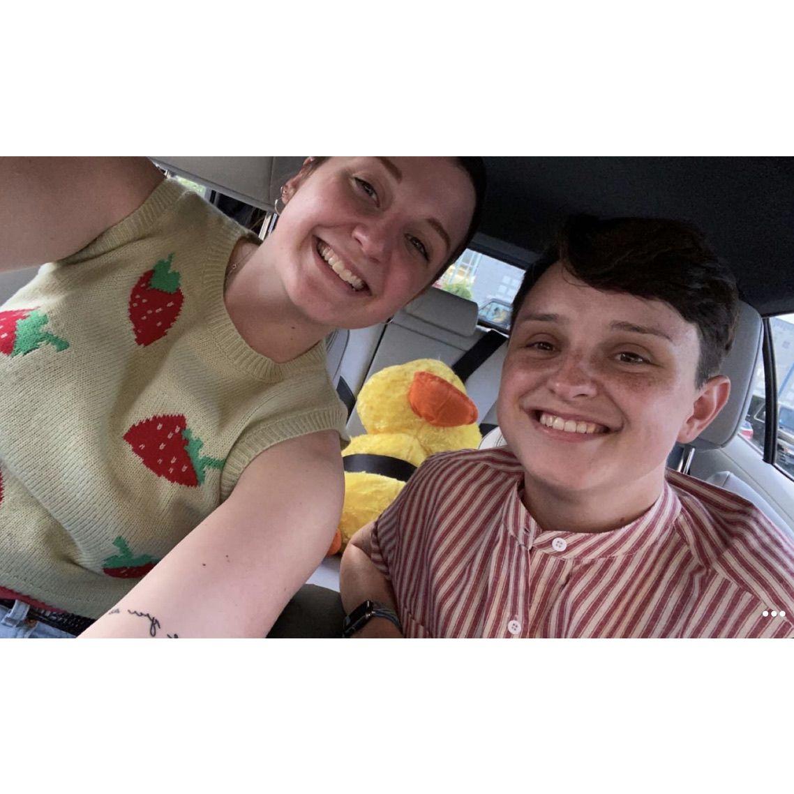 "Who let that duck in here?" Our first child's name was Barry. He's dead now, but we keep him around.