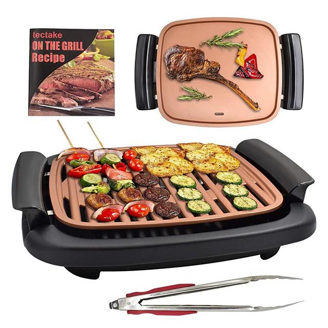 Electric BBQ Smokeless Grill Indoor - Nonstick Tabletop Griddle with Recipes,Removable Washable Plates, Adjustable Thermostat, Easy to Clean, 16" x 11" Flat Square Portable Grill Plates
