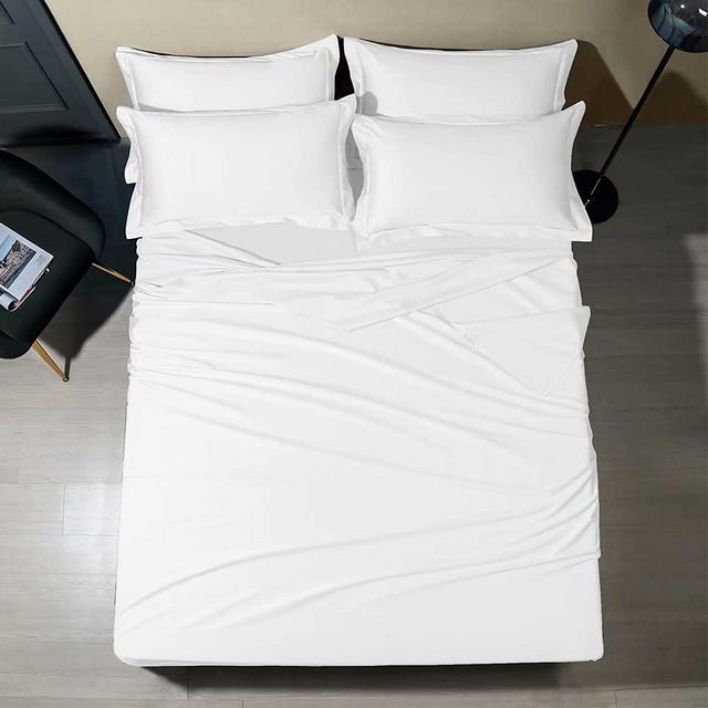 Shilucheng Bamboo 6-Piece King Size Bed Sheets Set 1800 Thread Count 16 Inch Deep Pockets Cool Eco Friendly Soft and Comforterble Wrinkle Fade and Hypoallergenic (King,White)