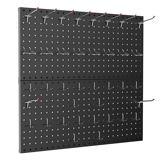 TORACK Metal Pegboard Wall Organizer 24" x 24" or 12" x 48", 70PCS Pegboard System for Garage Pegboard Organizer Kit with Pegboard Hooks for Workbench, Shop, Shed(Black)