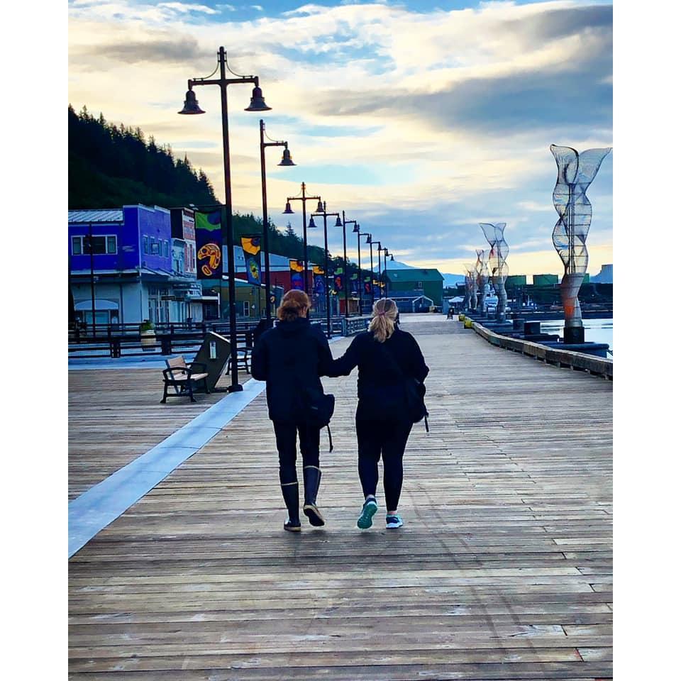 Walking the docks in downtown Juneau - where it all started. Pregnant with Isla.