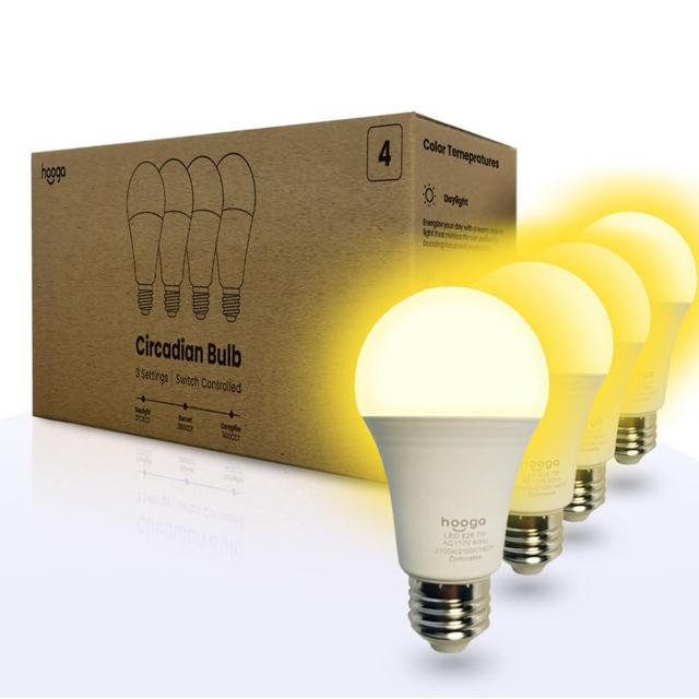 hooga Circadian Rhythm Full Spectrum LED Light Bulb - 2700K, 2100K, 1400K, Flicker-Free, Blue Light Free Night Mode, 7W Energy Efficient Warm White for Sleep, Relaxation & Focus - 4 Pack