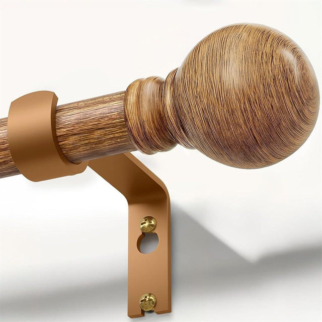 Boho Wood Curtain Rods for Windows 72 to 144 inch 1" Diameter Adjustable Heavy Duty Window Curtain Rod with Decorative Wooden Grain Finials Drapery Rods for Living Room Bedroom Kitchen Cafe Farmhouse