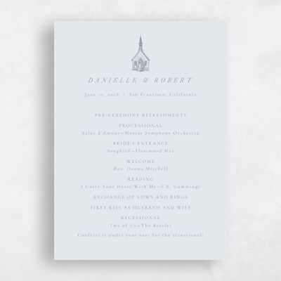 Blue Wedding Program - Rustic Church
