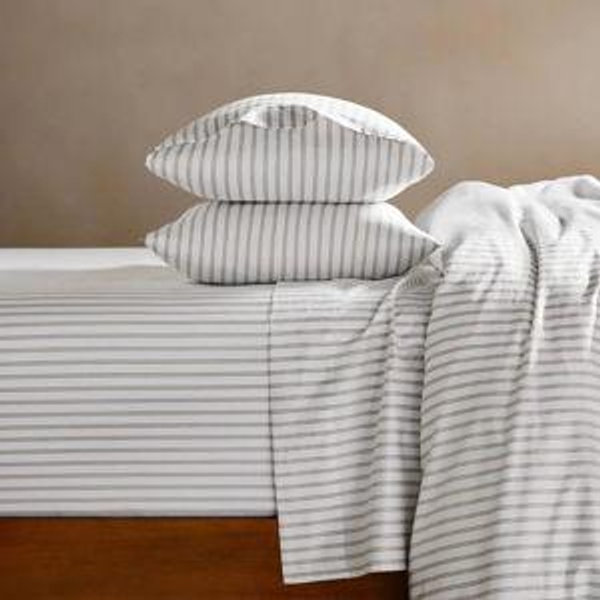 Luxe Sateen Core Queen Sheet Set - Tandem Stripe in Pebble