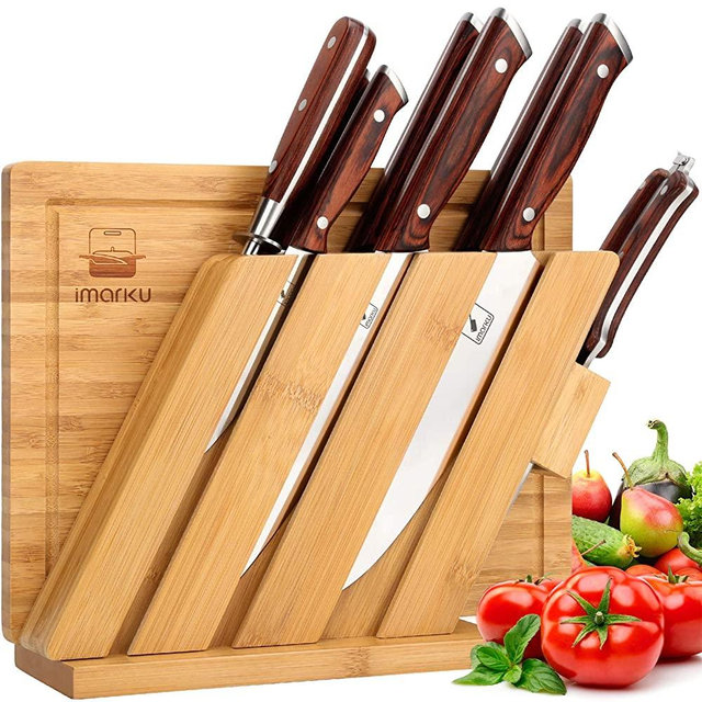 Knife and Cutting Board Set, imarku 10-Piece Japanese Kitchen Kinfe Set with Block Self Sharpening, German Chef Knife Set Professional