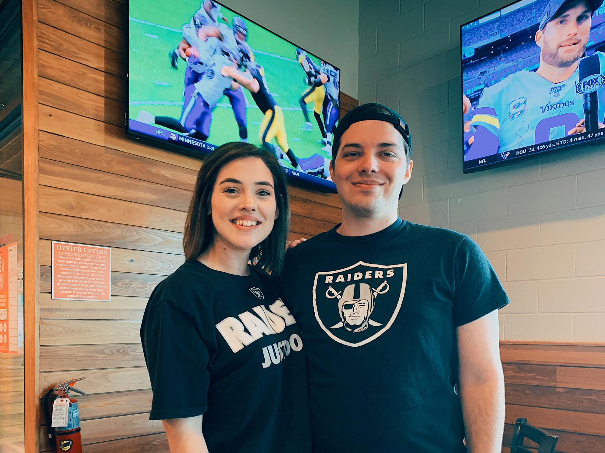 Watching the Raiders game at Hooters, 2019.