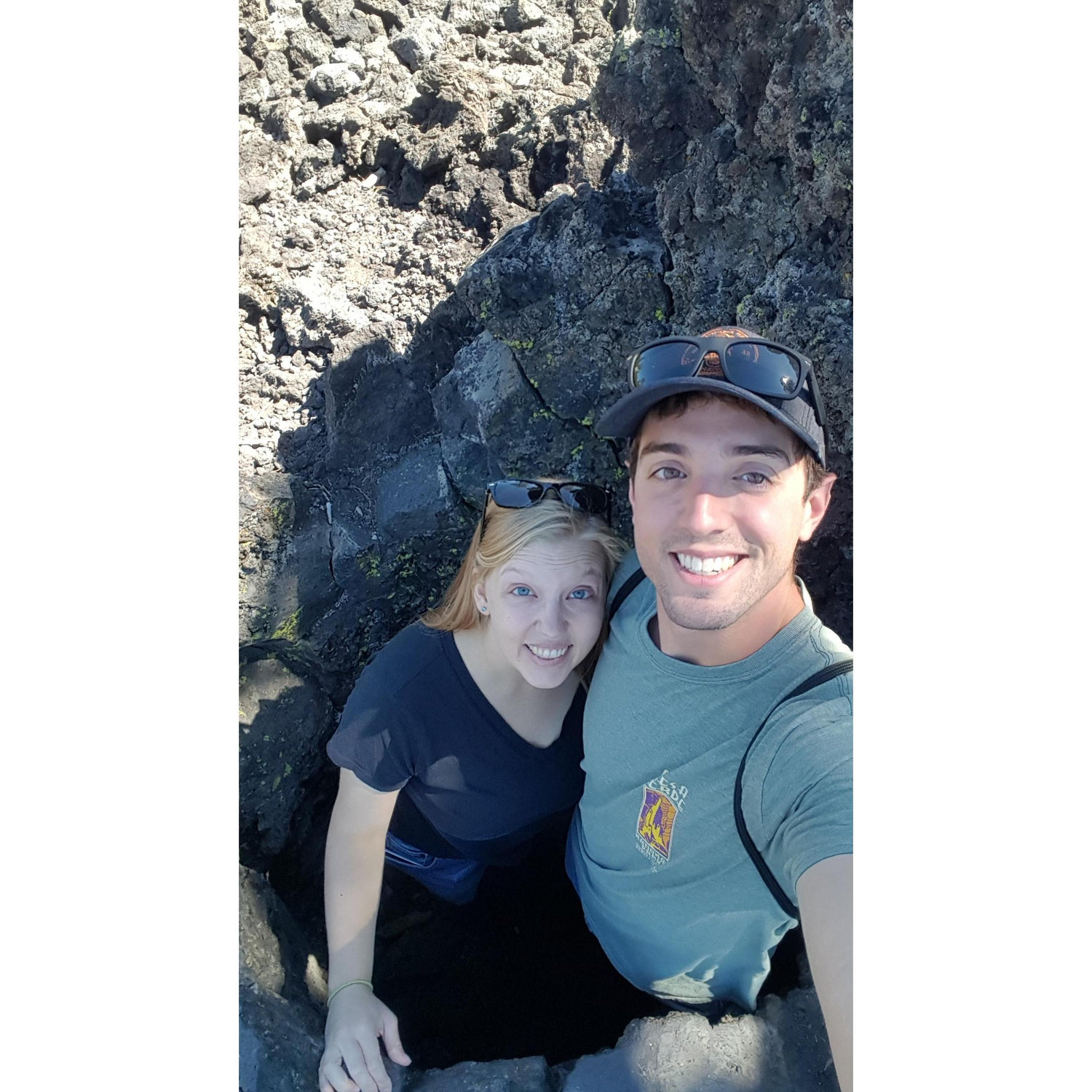 Standing where a tree was once encased by lava, from our 2018 trip to Newberry Volcanic Monument