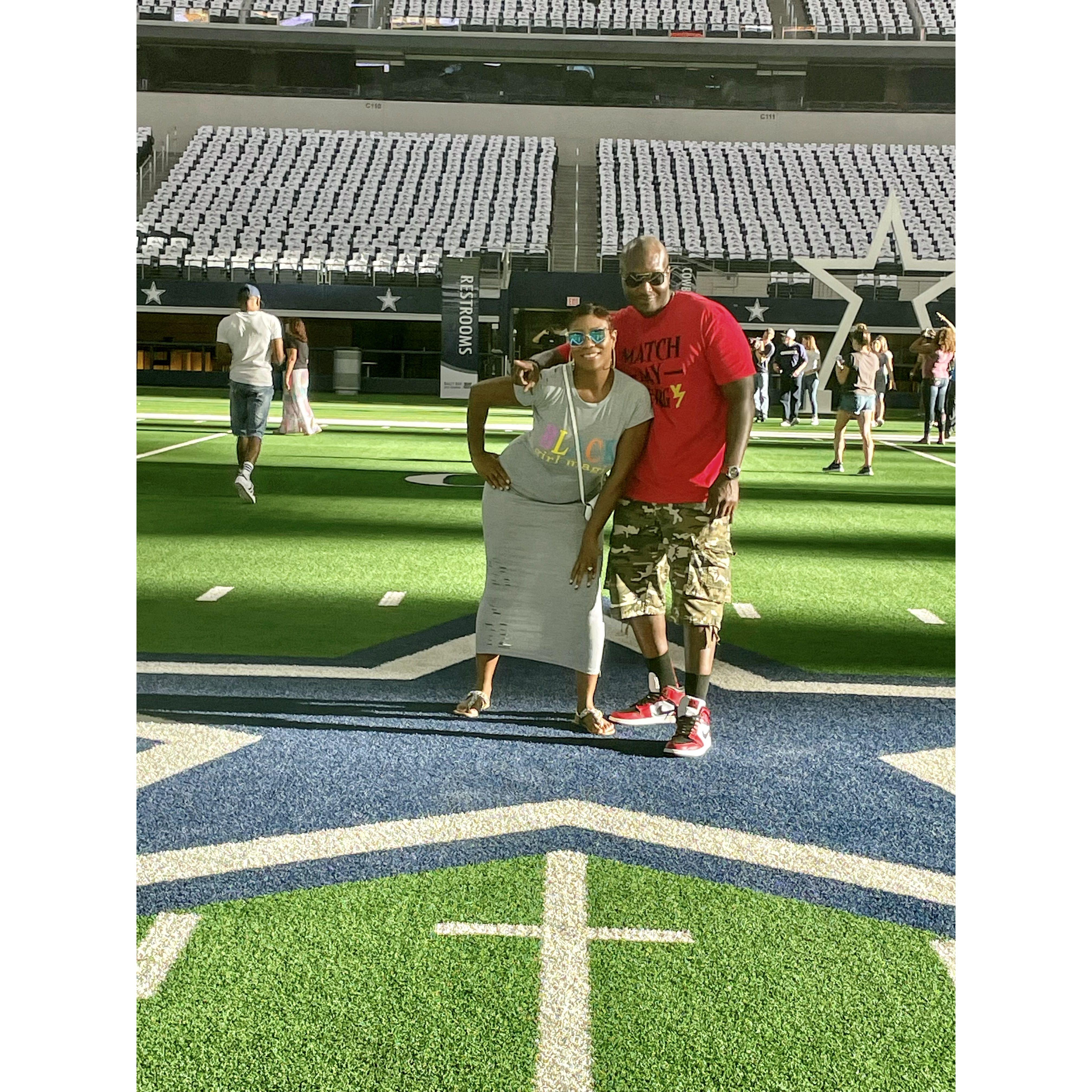 In Arlington, TX at the AT&T stadium. Derrick is a HUGE Cowboys fan!