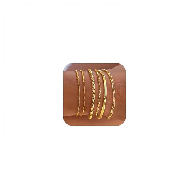 DEARMAY Gold Bracelets for Women Waterproof, 14K Real Gold Jewelry Sets for Women Trendy Thin Dainty Stackable Cuban Link Paperclip Chain Bracelet Pack Fashion Accessories Gifts for Womens
