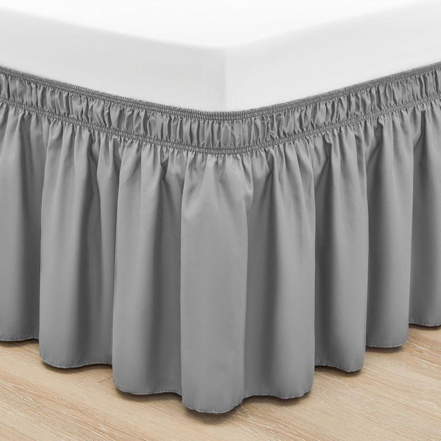 RIMELA Gray King Size Bed Skirt 15 Inch Drop, Elastic Bed Skirting Cal King, Light Grey Bedskirt for Adjustable Bed Base and Frame, Lightweight Comforter Set with Wrap Around Dust Ruffle