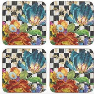 Courtly Flower Market Cork Back Coasters, Set of 4