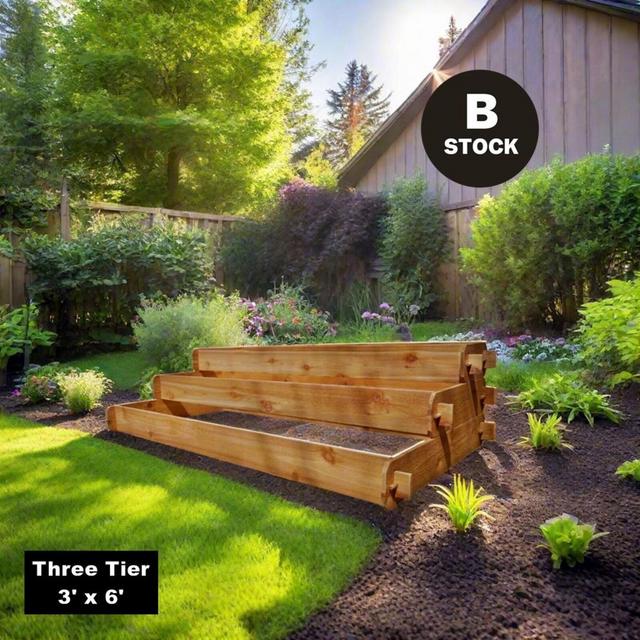 B-Stock Cedar Raised Garden Bed Kit Large 3 Tier (1x6 2x6 3x6) Outdoor Planter Patio School Garden Small Space Community Garden Housewarming