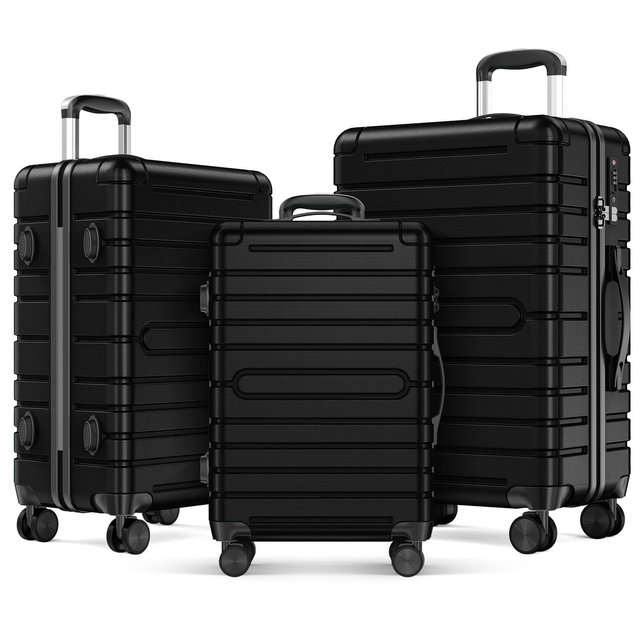 SKONYON 3pc Hardside Checked Spinner Luggage Set