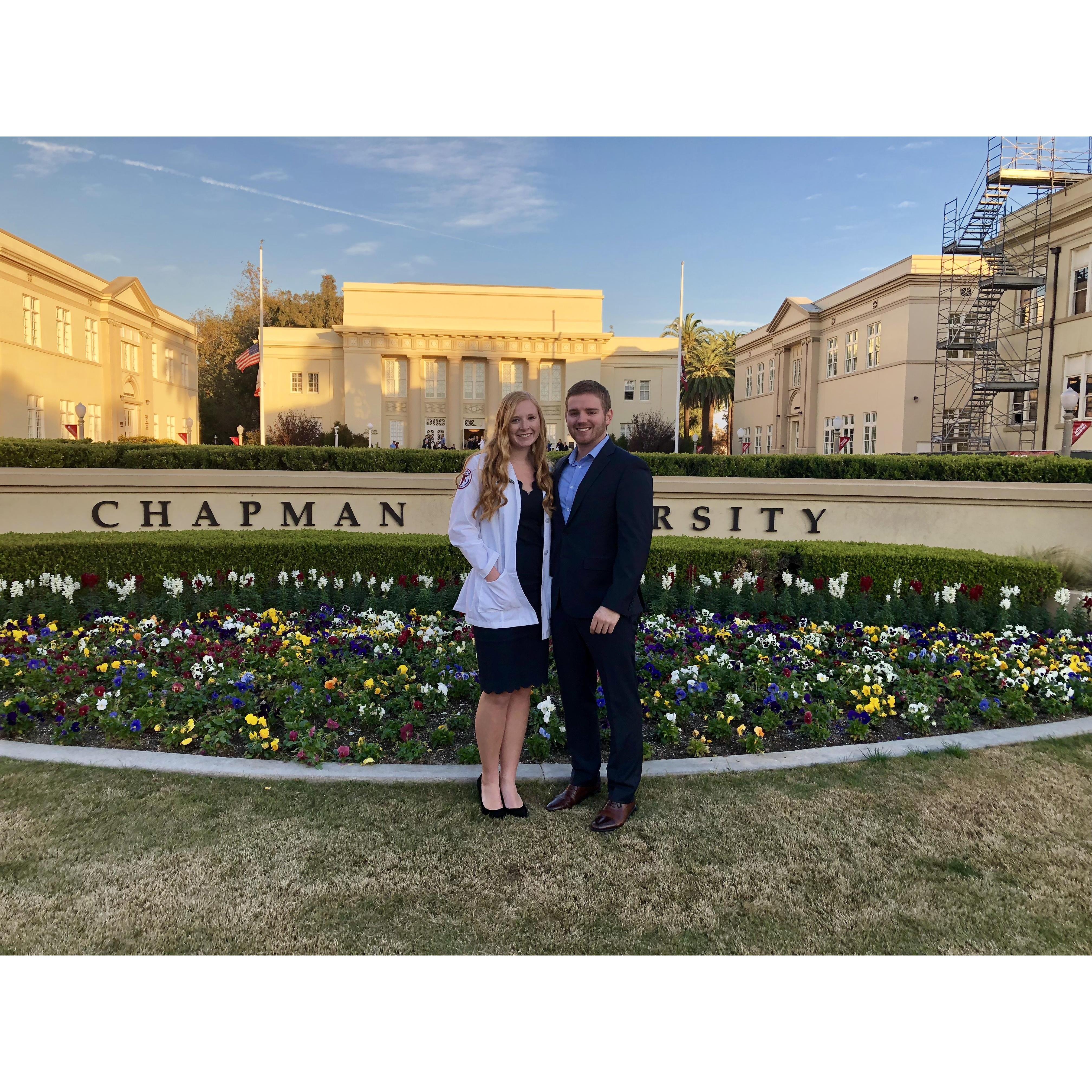 At Shelby's White Coat ceremony for PA school at Chapman University in 2018/2019
