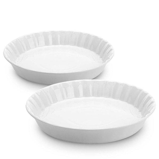 BTAT- Ceramic Pie Dish, 2 pcs, 10.5" and 9.5", White Pie Pans for Baking, Deep Dish Pie Plate, Deep Dish Pie Pan, Deep Pie Dish for Baking, Pie Plates for Baking, Deep Pie Dish, Christmas Gifts