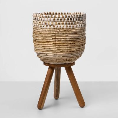 18.5" x 12.6" Woven Planter with Wood Legs Brown - Opalhouse™