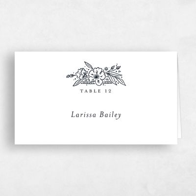 White Floral Wedding Place Card - Yolande