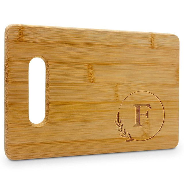 On The Rox Monogrammed Cutting Boards - 9” x 12” A to Z Personalized Engraved Bamboo Board (F) - Large Customized Wood Cutting Board with Initials - Wooden Custom Charcuterie Board Kitchen Gifts