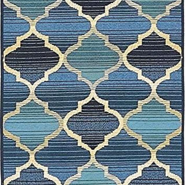 Unique Loom Trellis Collection Moroccan Lattice Transitional Indoor and Outdoor Flatweave Runner Rug, 2 x 6 Feet, Blue/Beige