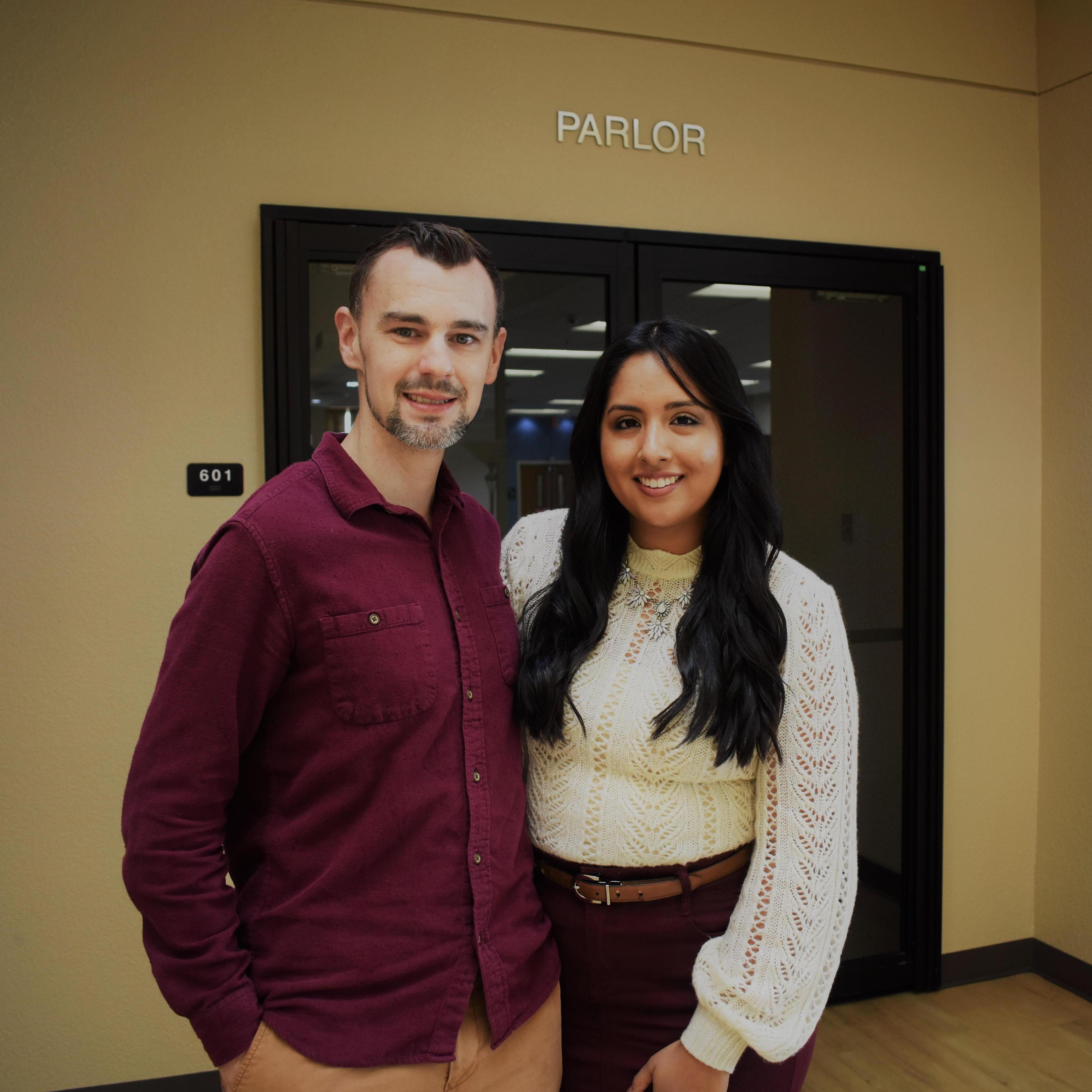 On the 6th floor they were offering free food for students. I was there with my maid of honor (Maurissa). That's when Kirk first saw me and thought I was beautiful and said he had come talk to me.  ♥