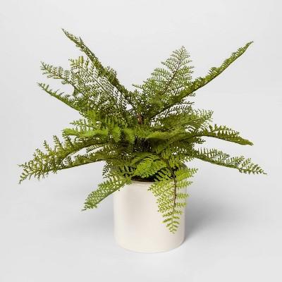 15" x 14.5" Artificial Fern Arrangement in Ceramic Pot White/Green - Threshold™