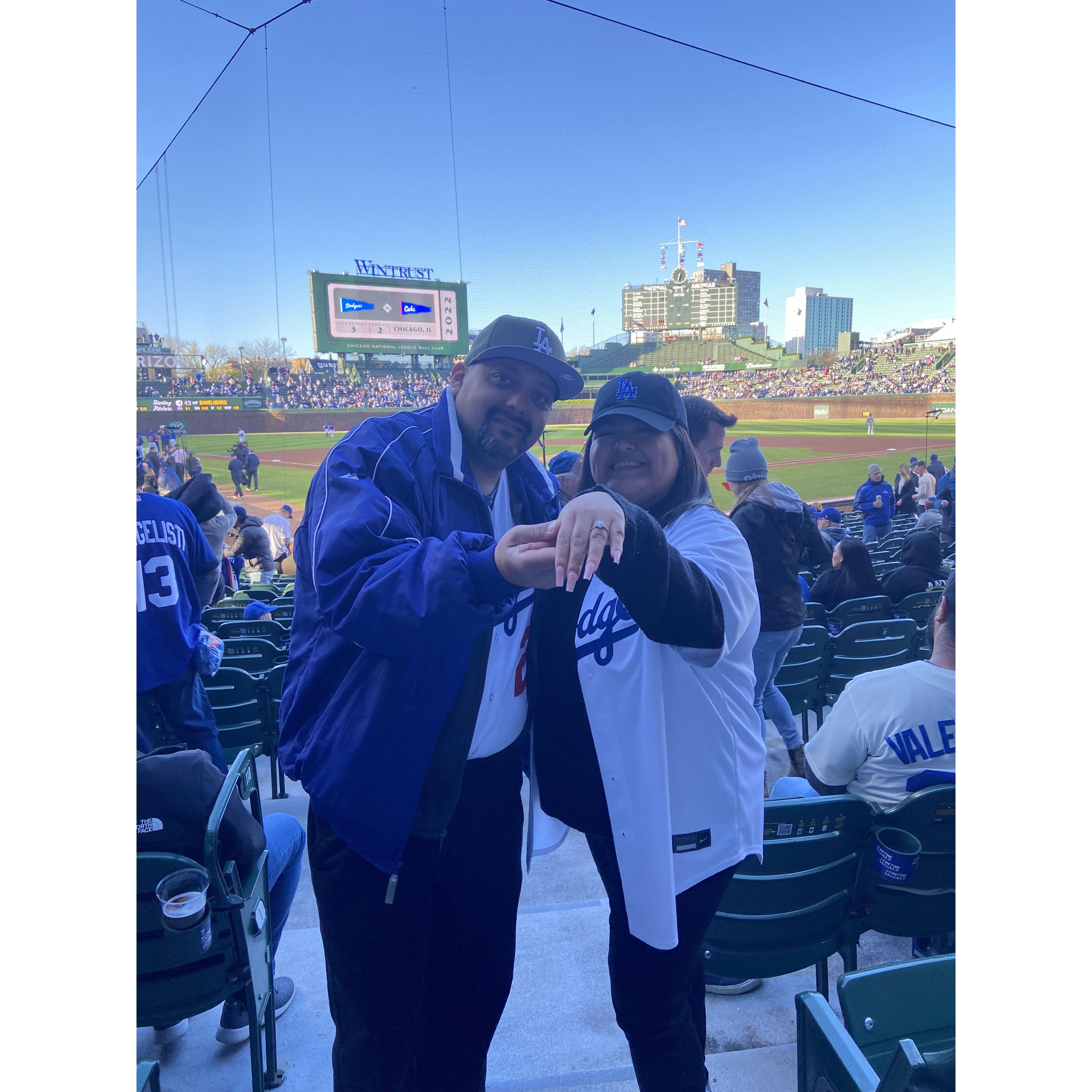 Our first day engaged at Wrigley Field!