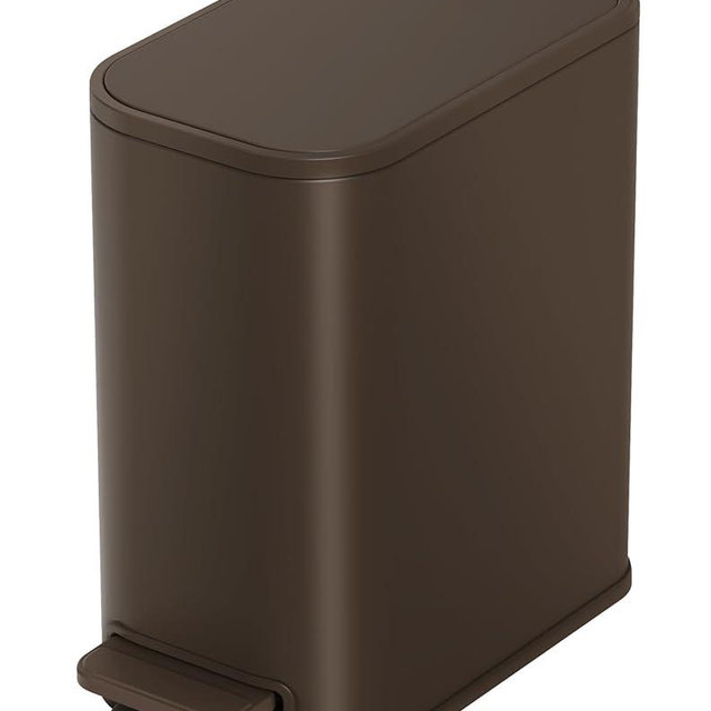 Cesun Small Bathroom Trash Can with Lid Soft Close, Step Pedal, 5 Liter / 1.3 Gallon Stainless Steel Garbage Can with Removable Inner Bucket, Waste Basket for Bathroom, Bedroom (Brown)
