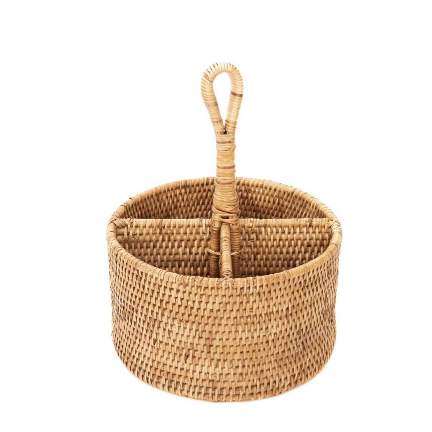 Tava Round Rattan Flatware Caddy - Honey