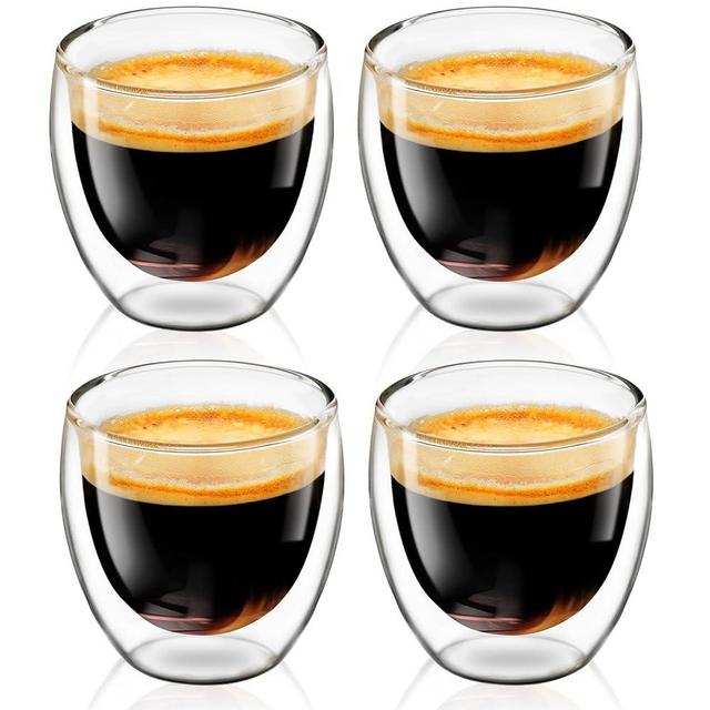 Espresso Cups Set of 4, 2.7 OZ Expresso Shots Glass Cup, Double Walled Glass Coffee Mugs, Espresso Machine Accessories,Insulated Clear Espresso Shot Glasses Cups,Water Won't Enter Between Double Walls