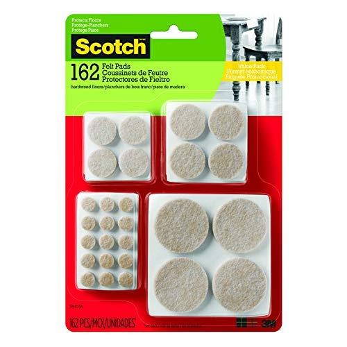 Scotch Brand Felt Pads, Premium Quality, By 3M, Great for protecting linoleum floors, Round, Beige, Assorted Sizes, 162 Pads/Pack - SP845