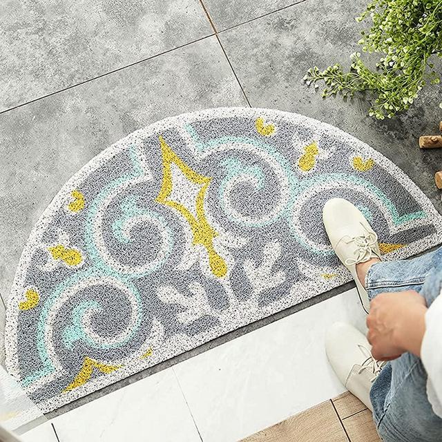 Creative Semi-Circular Area Rug Anti Slip Door Mat Rainbow Sun Printing Floor Mats Bedroom Carpet Rugs Entrance Doormat - Suzuran, 17.7"x35.4"
