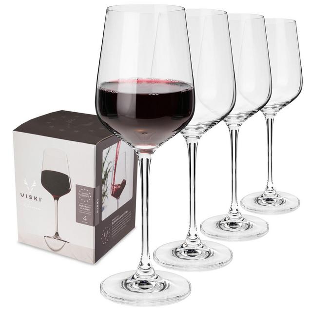 Viski Crystal Bordeaux Wine Glasses - Red Wine Glasses Set of 4 - 21oz Stemmed Wine Glass for Wedding or Anniversary, Gift Ideas, Clear