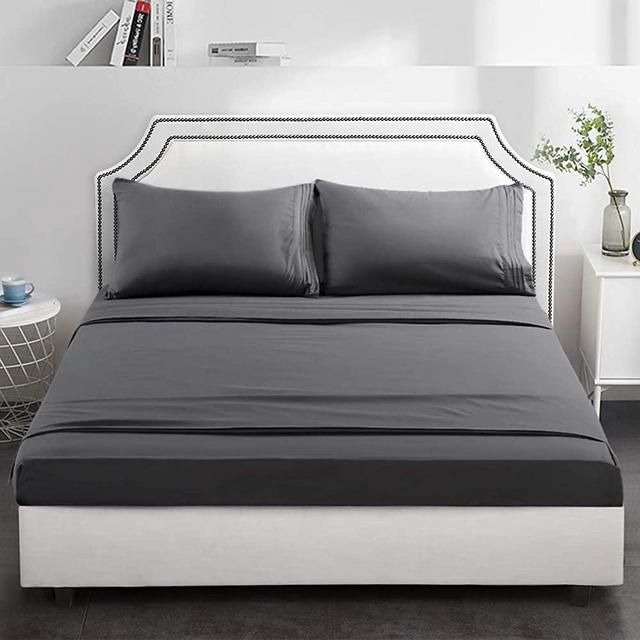 TEKAMON Premium 4 Piece Bed Sheet Set 1800TC Bedding 100% Microfiber Polyester - Super Soft, Warm, Breathable, Cooling, Wrinkle and Fade Resistant - 10-16" Extra Deep Pockets, King, Dark Grey
