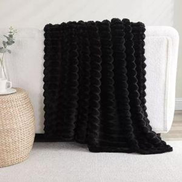 Kate Aurora Modern Lux Ultra Soft & Plush Ribbed Accent Throw Blanket - 50 in. W x 60 in. L - Black