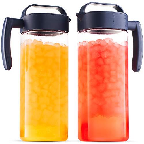 5 PACK] Clear Plastic Heavy Duty Pitcher - Large Water Carafes, Plastic  Bottles with Flip Top Lid, Beverage Pitchers with Lid - BPA Free Plastic  Decanter, Juice, Ice Tea, Picnic, Catering (50 Oz) 