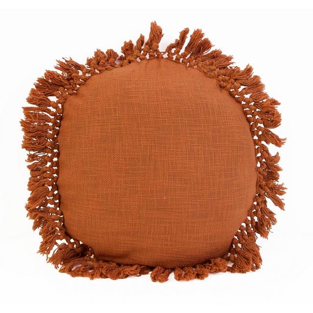 18" Simone Round Cotton Fringe Trim Pillow Burnt Orange -Décor Therapy
