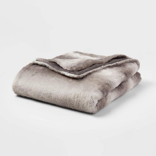 55"x80" Faux Fur Throw Blanket Gray Ombre - Threshold™