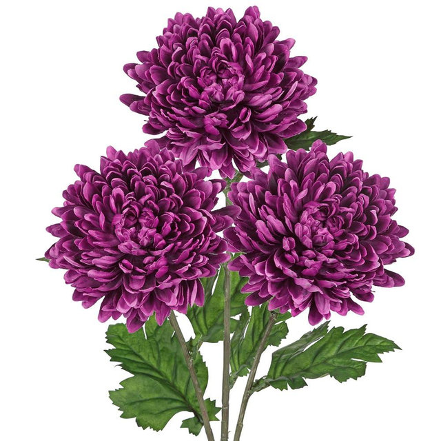 Hollyone 3Pcs Fake Mums Flowers Purple Artificial Chrysanthemum Flowers Silk Long Stem Floral Arrangements Bouquets Faux Spider Mum Flower Pincushion Flower Bush Spring Home Decor