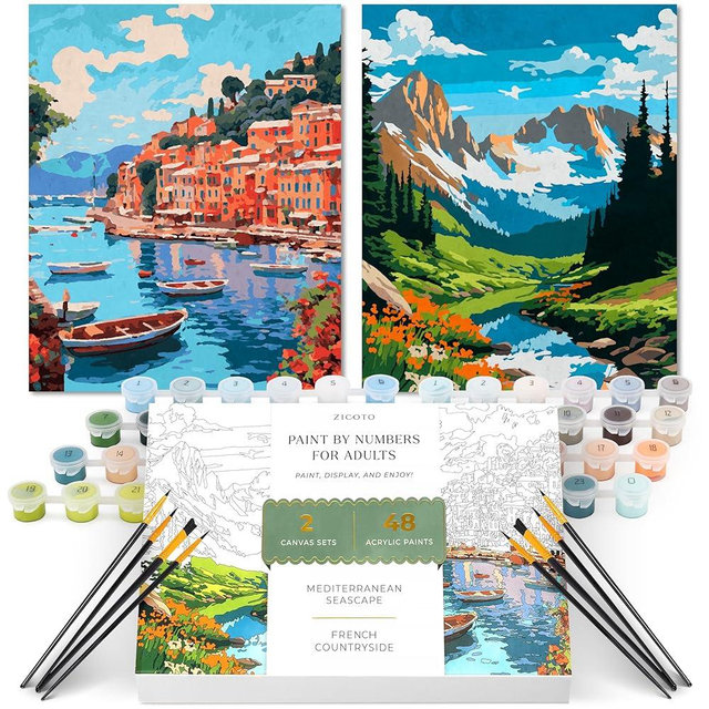 Beautiful Paint By Number Kit for Adults - Relaxing & Beginner-Friendly Painting Set with 2 Canvases, Premium Brushes & Vibrant Acrylic Colors - Perfect Crafts Gift for Women to Create Wall-Worthy Art