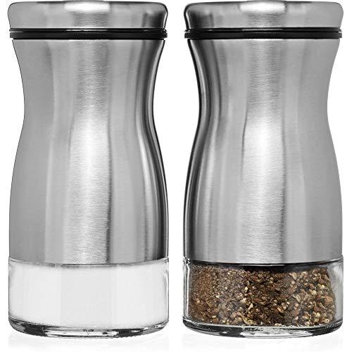 CHEFVANTAGE Salt and Pepper Shakers Set with Adjustable Pour Holes - Stainless Steel