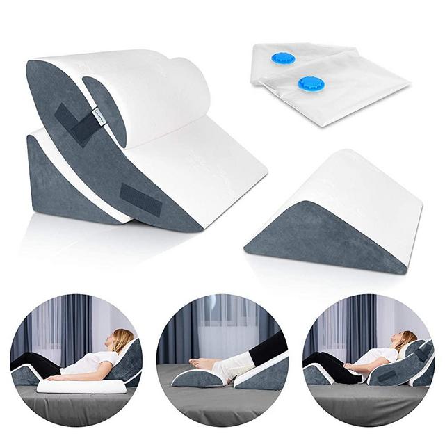 Lunix LX5 4pcs Orthopedic Bed Wedge Pillow Set, Post Surgery Memory Foam for Back, Neck and Leg Pain Relief. Sitting Pillow, Comfortable and Adjustable Pillows Acid Reflux and GERD for Sleeping Navy