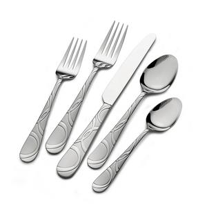 Pfaltzgraff 5163889 Garland Frost 53-Piece Stainless Steel Flatware Set with Serving Utensil Set and Steak Knives, Service for 8