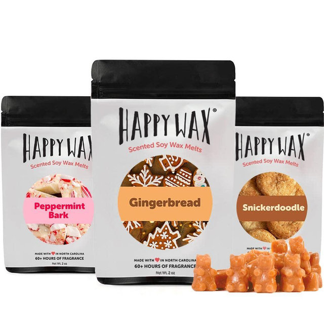 Happy Wax Holiday Treats Collection Scented Natural Soy Wax Melts – 6 Total Oz. of Scented Wax Melts, Collection Includes 2oz Peppermint Bark, 2oz Gingerbread, and 2oz Snickerdoddle Wax Melts