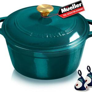 Mueller DuraCast 6 Quart Enameled Cast Iron Dutch Oven Pot with Lid, Sourdough Bread Baking, PFOA-Free, 500°F Oven Safe - All Cooktops incl. Induction, Braising & Slow Cooking, Emerald