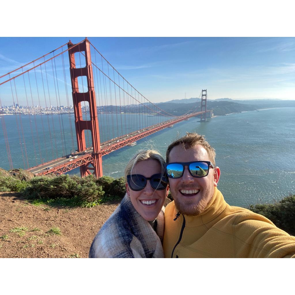 Our first time at the Golden Gate Bridge lookout while visiting Rob in December 2021, after he'd moved to San Francisco.