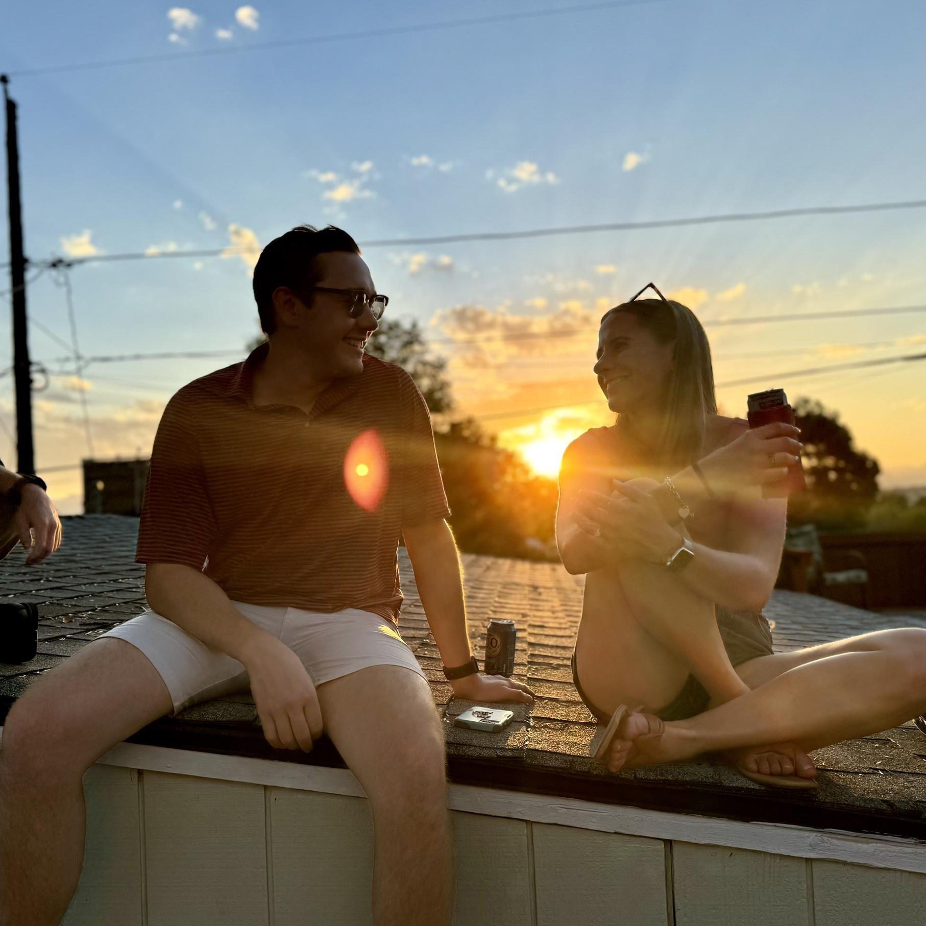 Enjoying a summer evening at our housewarming party!