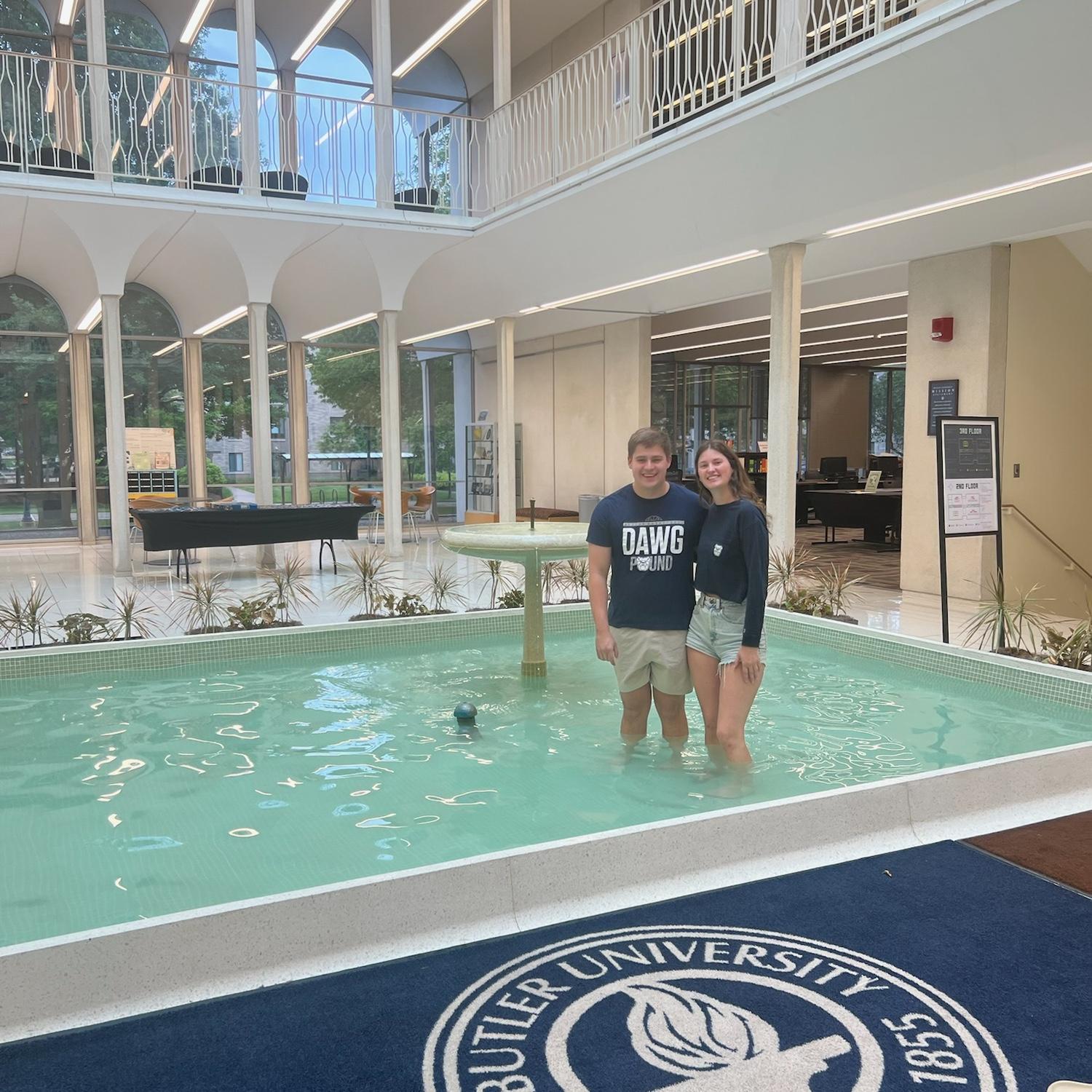 Jumping in the fountains around campus is a graduation tradition at butler